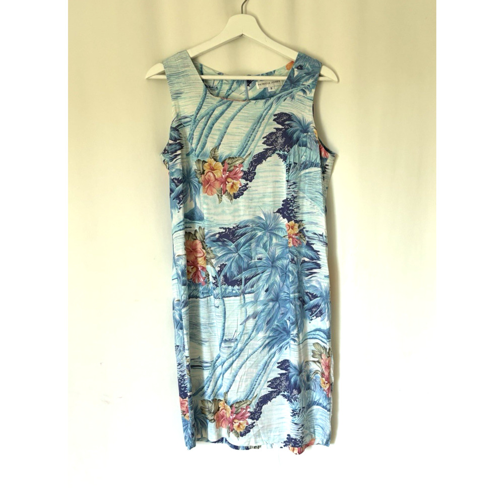 Vtg Patricia Jones Mini Dress 8 Hawaiian Print Floral Sheath